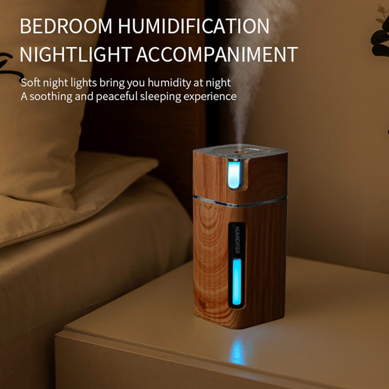 Electric Ultrasonic Wood Grain Air Humidifier & Aroma Diffuser – USB Mini Mist Maker with LED Light