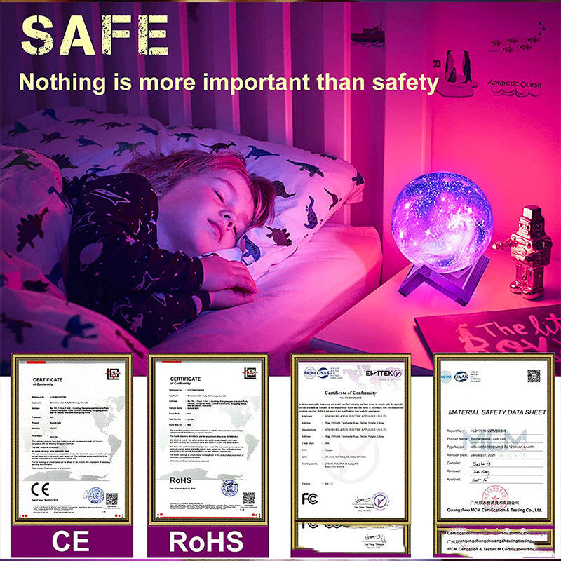 Moon Lamp 16 Colors 3D Printing RGB Night Light – USB Rechargeable LED Moon Lamp for Home Décor