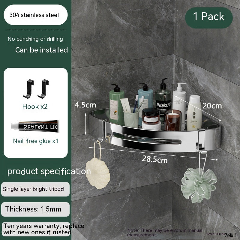 Stainless Steel Wall Mounted Triangle Corner Shower Storage Rack – Punch-Free Bathroom Organizer