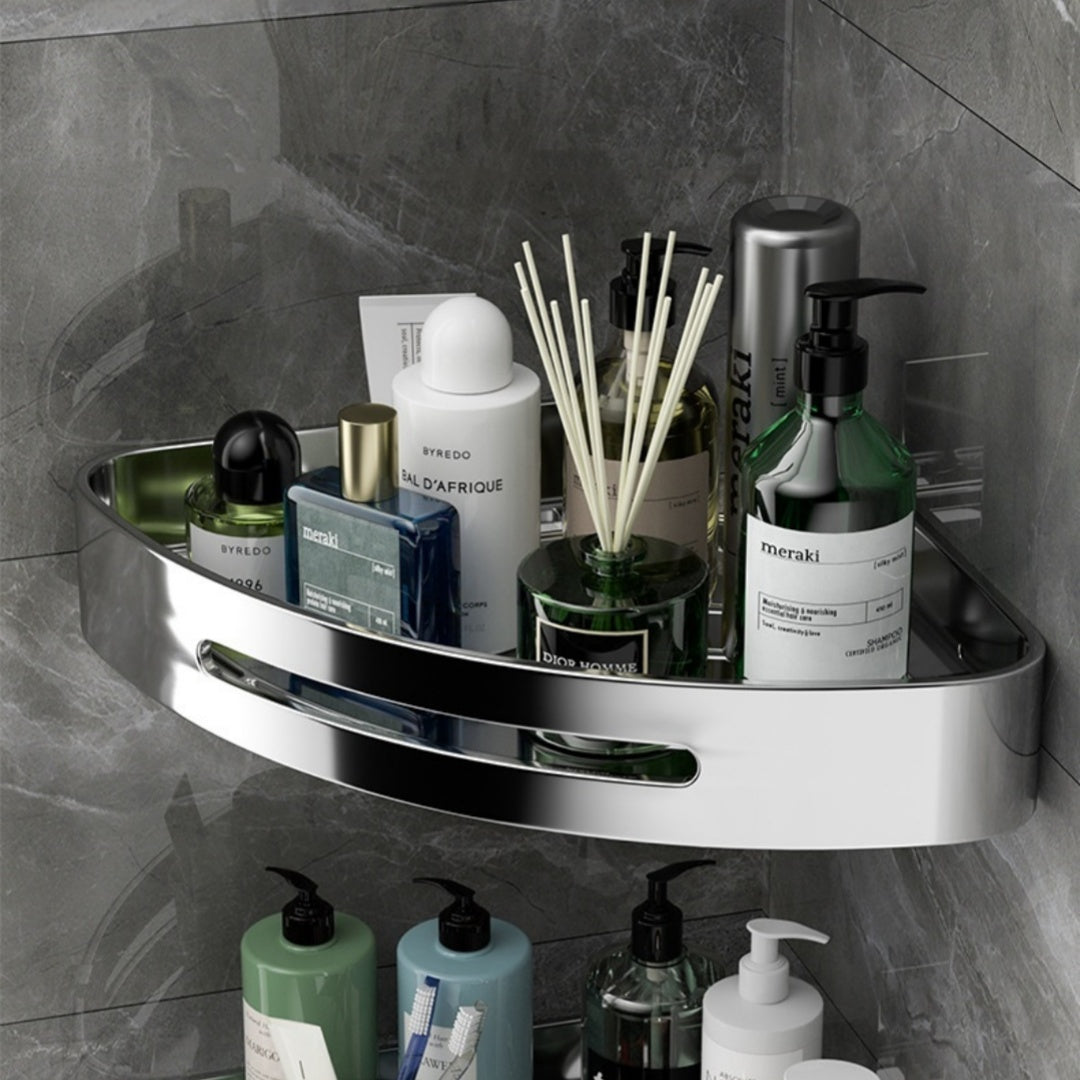 Stainless Steel Wall Mounted Triangle Corner Shower Storage Rack – Punch-Free Bathroom Organizer