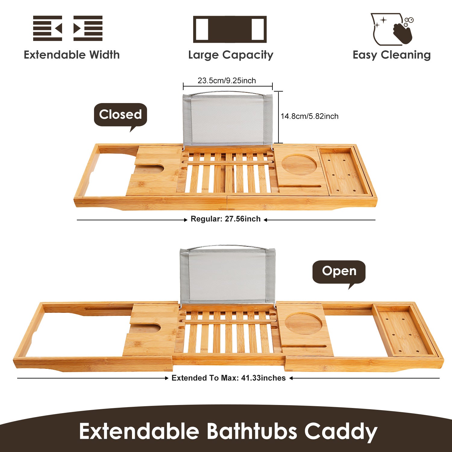 Adjustable Bamboo Bathtub Caddy Tray – Luxury Spa Organizer for Book, Tablet & Wine
