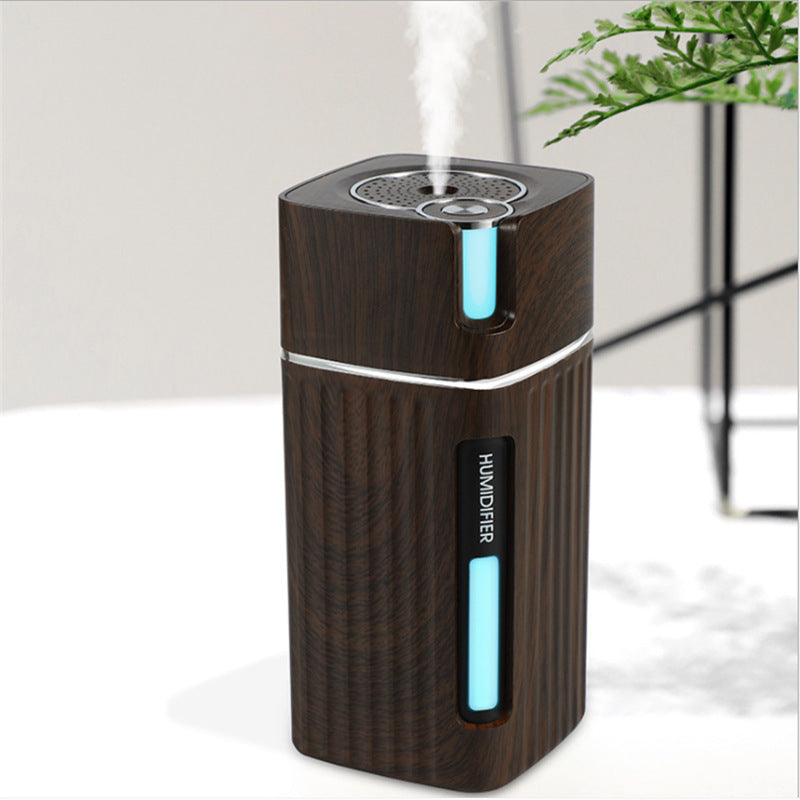 Electric Ultrasonic Wood Grain Air Humidifier & Aroma Diffuser – USB Mini Mist Maker with LED Light