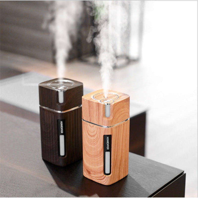 Electric Ultrasonic Wood Grain Air Humidifier & Aroma Diffuser – USB Mini Mist Maker with LED Light