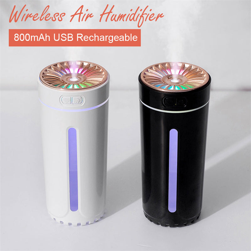 Wireless Rechargeable USB Ultrasonic Air Humidifier – Colorful LED Lights, Quiet Cool Mist Diffuser for Car & Home