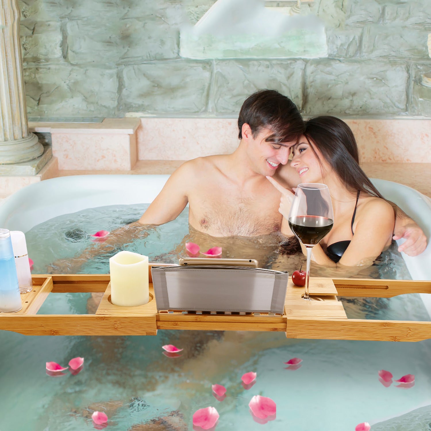 Adjustable Bamboo Bathtub Caddy Tray – Luxury Spa Organizer for Book, Tablet & Wine