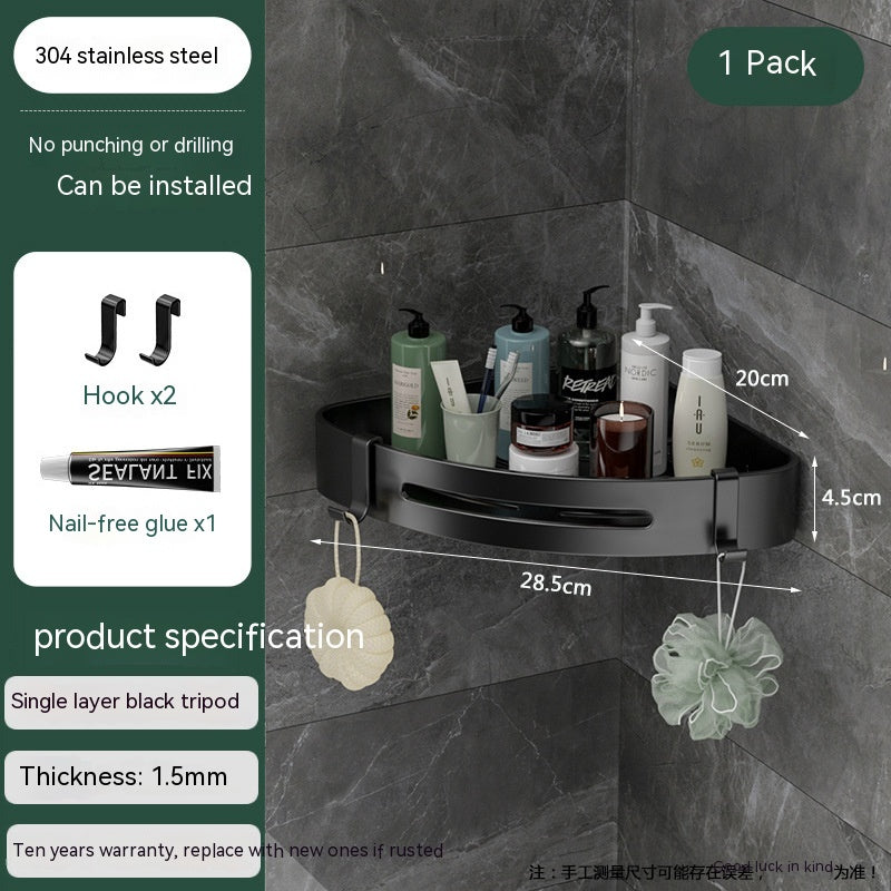 Stainless Steel Wall Mounted Triangle Corner Shower Storage Rack – Punch-Free Bathroom Organizer
