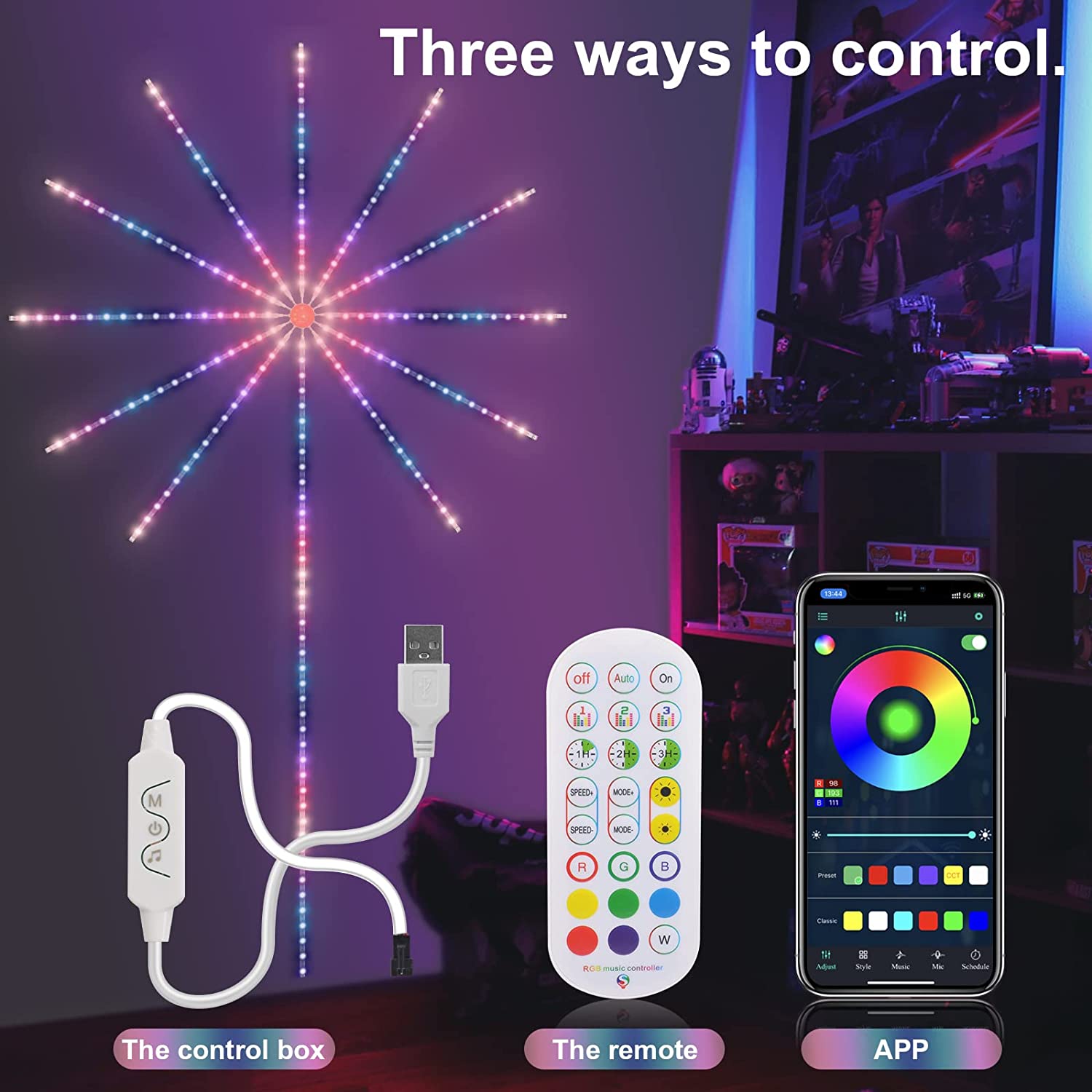 Firework LED Strip Lights – Music Sync RGB Color Changing Party Lights with Remote Control